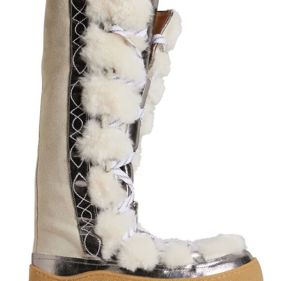 NIB Free People Wilder Boots Suede Shearling Arctic Fox Silver Size 6 $248 - Picture 7 of 10
